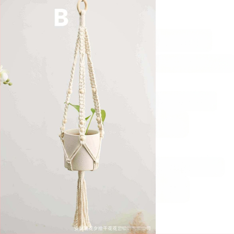 Bohemiškas rankų audimo pakabinamas krepšelis oro augalams, medvilnė, stačiakampio formos, peizažo raštas