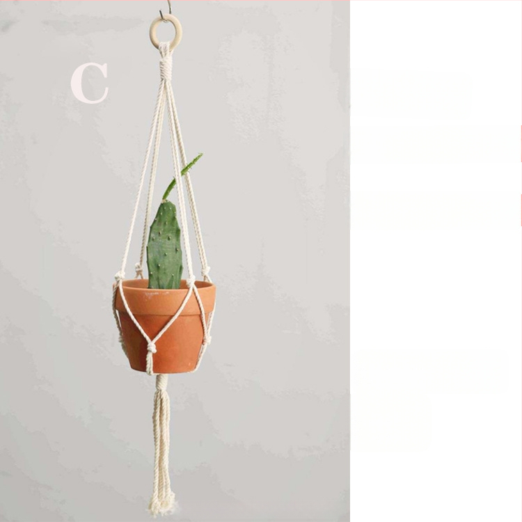 Bohemiškas rankų audimo pakabinamas krepšelis oro augalams, medvilnė, stačiakampio formos, peizažo raštas