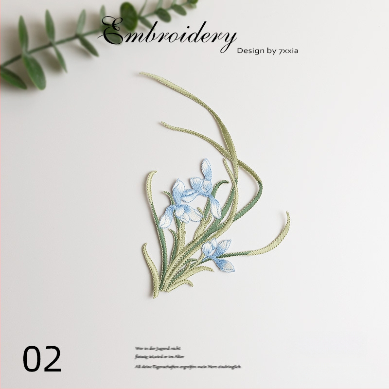 Spalvingos orchidėjos siuviniai iš rayon audinio – DIY rankdarbiams, Kinijos stiliaus audiniai dekoratyviniai aksesuarai galvos apdangalams, drabužiams ir dekoravimui