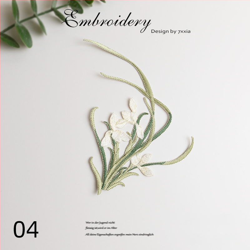 Spalvingos orchidėjos siuviniai iš rayon audinio – DIY rankdarbiams, Kinijos stiliaus audiniai dekoratyviniai aksesuarai galvos apdangalams, drabužiams ir dekoravimui