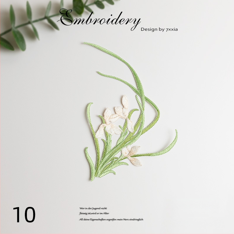 Spalvingos orchidėjos siuviniai iš rayon audinio – DIY rankdarbiams, Kinijos stiliaus audiniai dekoratyviniai aksesuarai galvos apdangalams, drabužiams ir dekoravimui