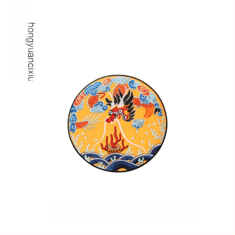 Siuvinėta drakono aplikacija apvalios formos Hanfu drabužiams ir dekoravimui