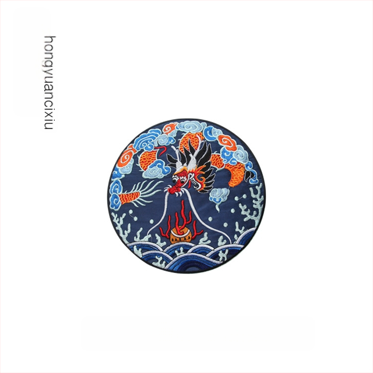 Siuvinėta drakono aplikacija apvalios formos Hanfu drabužiams ir dekoravimui