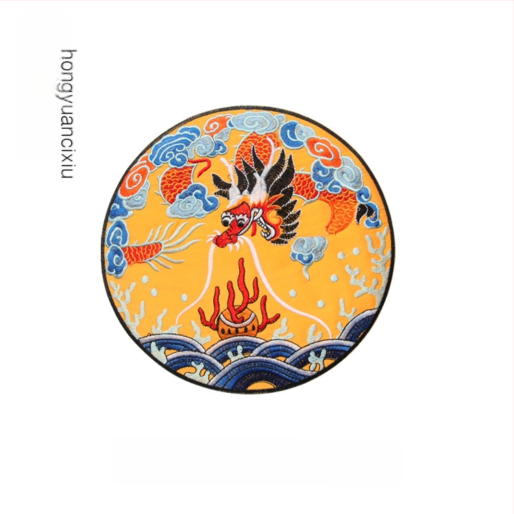 Siuvinėta drakono aplikacija apvalios formos Hanfu drabužiams ir dekoravimui