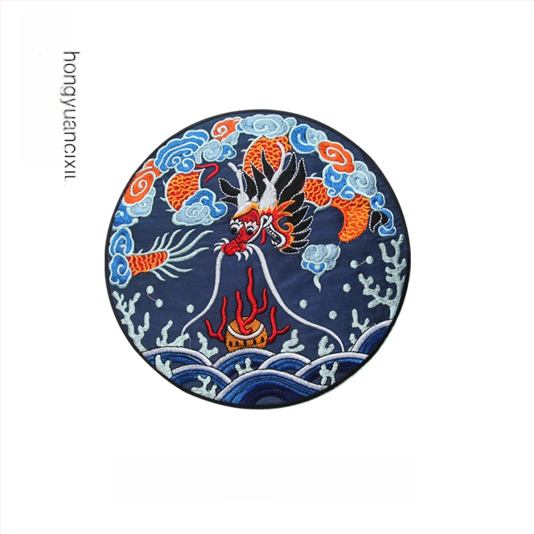 Siuvinėta drakono aplikacija apvalios formos Hanfu drabužiams ir dekoravimui