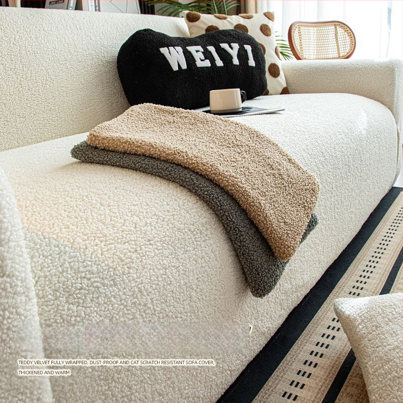 Plüss kanapévédő huzat, univerzális, minden évszakban, macskák karcolása elleni, csúszásmentes, minimalist stílus