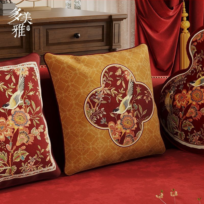 Garš ķīniešu stila Ruyi spilvens dīvānam, Chenille pārvalks un pildījums, digitālā druka, svētku raksts, personalizējams