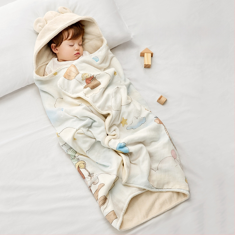 Hordozható babafürdő törölköző-köntös — bambusz rost, 120–140 g, nyomtatott gyártási folyamat, Jingqi