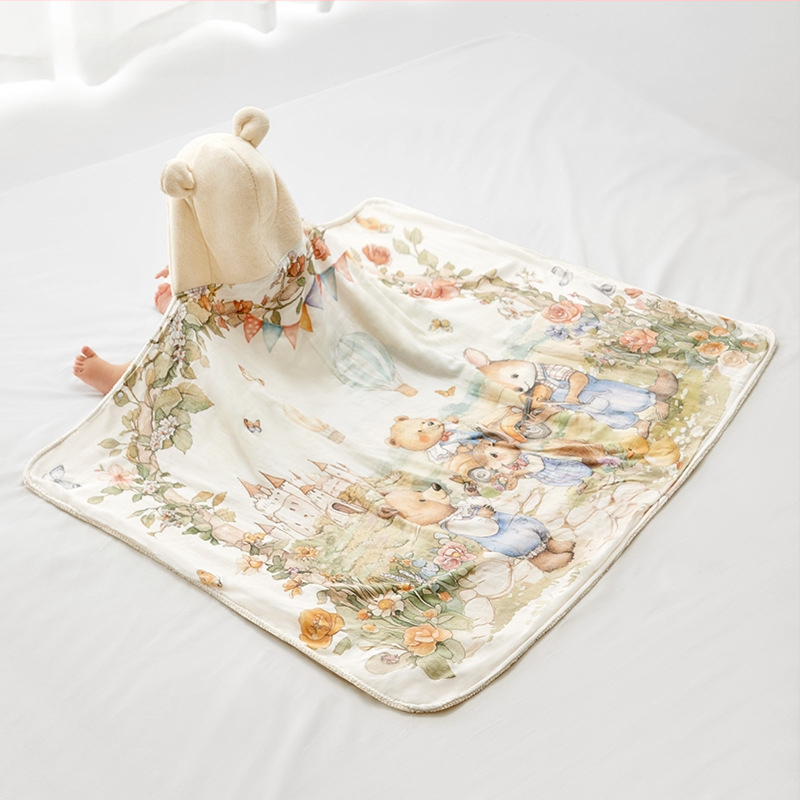 Hordozható babafürdő törölköző-köntös — bambusz rost, 120–140 g, nyomtatott gyártási folyamat, Jingqi