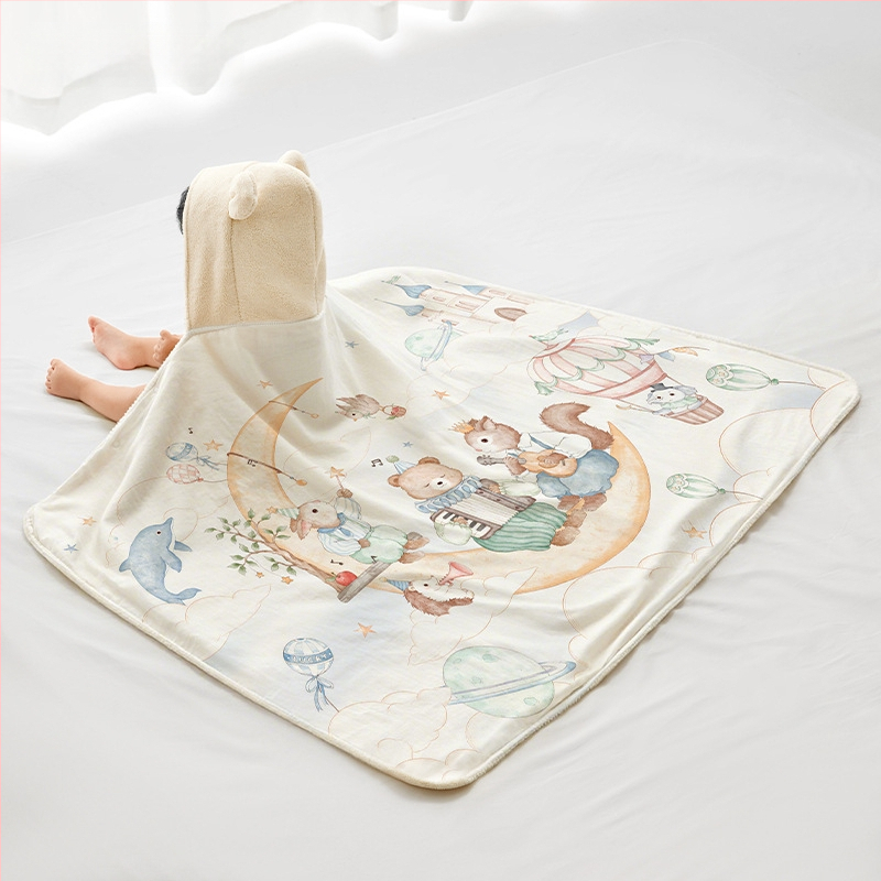 Hordozható babafürdő törölköző-köntös — bambusz rost, 120–140 g, nyomtatott gyártási folyamat, Jingqi