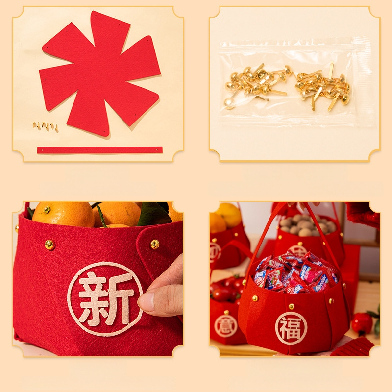 Naujojo metų dekoratyvinis vaisių krepšelis, iš filco, Opp maišelyje pakuotė, be prekės ženklo, nėra importuotas, tinkamas Seven Evening Festival