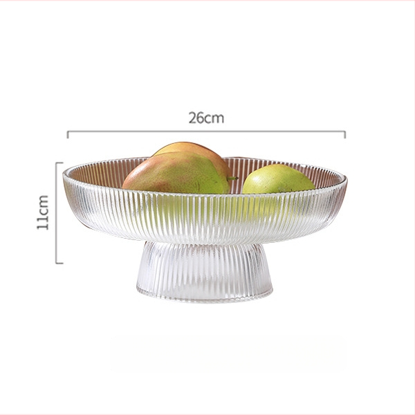 Klaasist puuviljataldrik, ümmargune, triibuline muster, moodsalt minimalistlik stiil, pinnatöötlus: elektroplaadimine