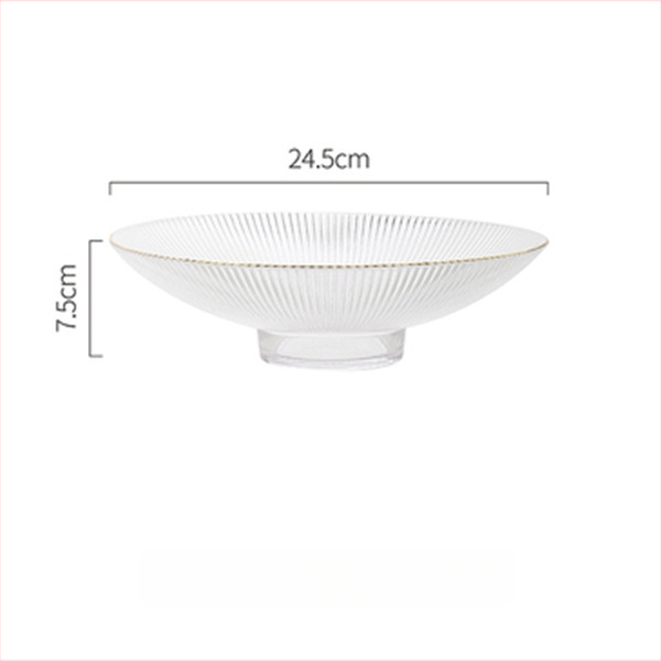 Klaasist puuviljataldrik, ümmargune, triibuline muster, moodsalt minimalistlik stiil, pinnatöötlus: elektroplaadimine