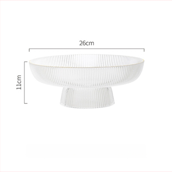 Klaasist puuviljataldrik, ümmargune, triibuline muster, moodsalt minimalistlik stiil, pinnatöötlus: elektroplaadimine