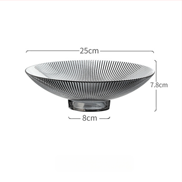 Klaasist puuviljataldrik, ümmargune, triibuline muster, moodsalt minimalistlik stiil, pinnatöötlus: elektroplaadimine