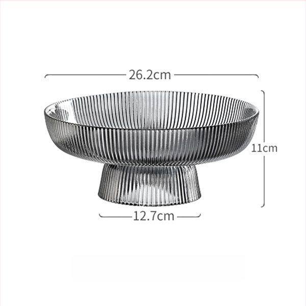 Klaasist puuviljataldrik, ümmargune, triibuline muster, moodsalt minimalistlik stiil, pinnatöötlus: elektroplaadimine
