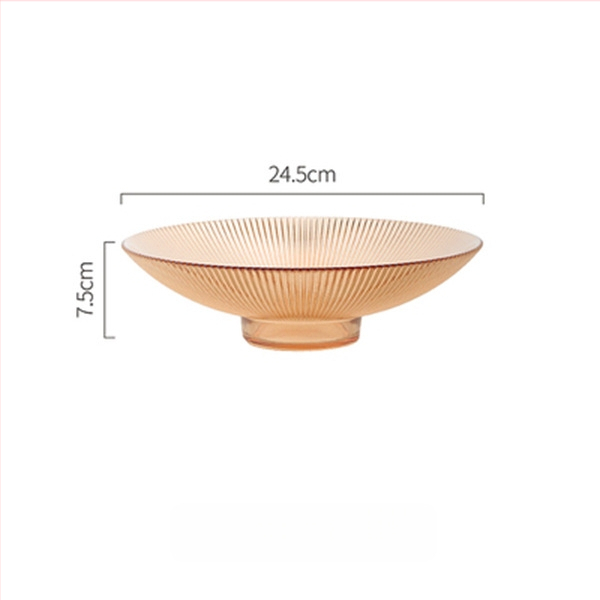 Klaasist puuviljataldrik, ümmargune, triibuline muster, moodsalt minimalistlik stiil, pinnatöötlus: elektroplaadimine