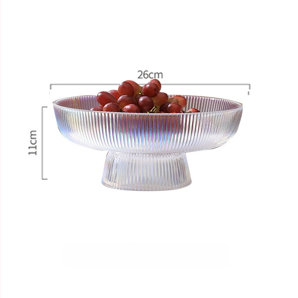 Klaasist puuviljataldrik, ümmargune, triibuline muster, moodsalt minimalistlik stiil, pinnatöötlus: elektroplaadimine