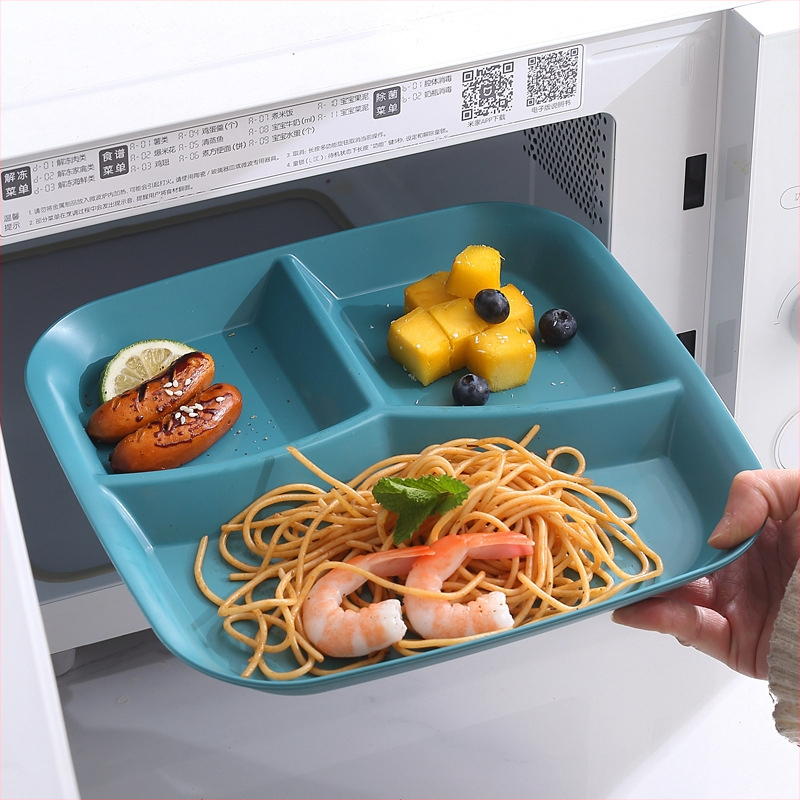 Kolmeosaline ruutne õhtusöögiplaat, plastikust PP, mikrolainete jaoks sobiv, käsitsi joonistatud pind, moodsalt minimalistlik stiil