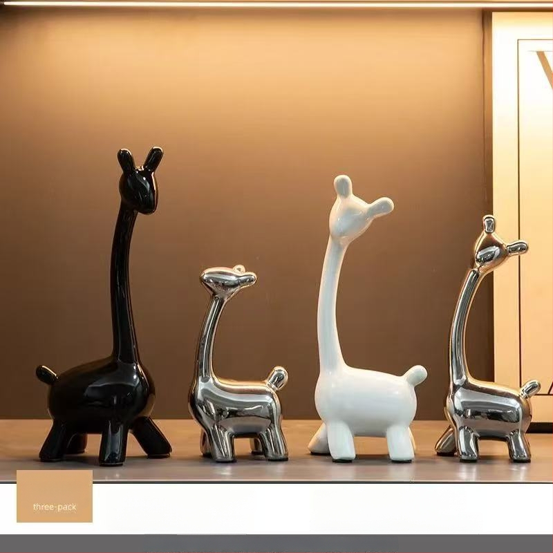 Elnių šeimos figūrėlės rinkinys – keraminiai papuošalai, šiuolaikinio meno stilius, elektroplatingas, Lei xinda