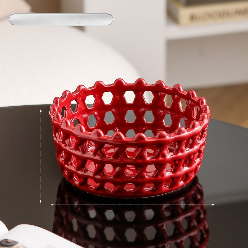 Porcelāna augļu grozs ar režģveida atverēm, Creative Light Luxury stils, pirmās klases kvalitāte, zīmols Magnesium couplet, 2024. gadā klajā nācis.