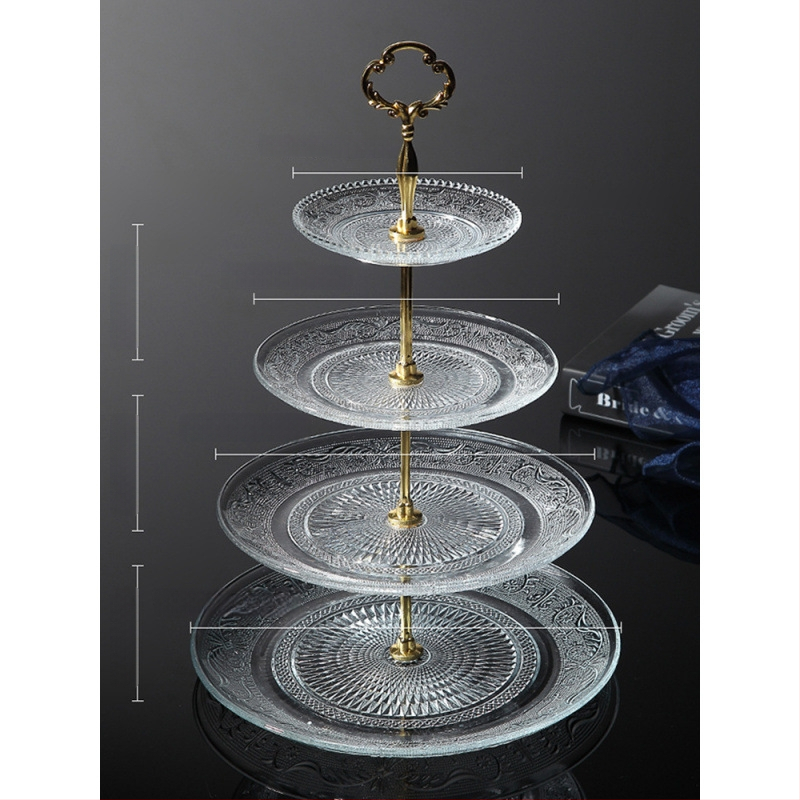 Trīs līmeņu stikla augļu plate, mūsdienīgs minimālisks skaists kristāla dizains, zīmols Unique, 2023. gada izlaišana