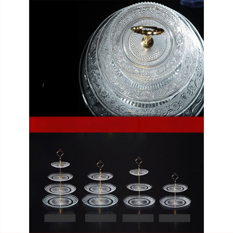 Trīs līmeņu stikla augļu plate, mūsdienīgs minimālisks skaists kristāla dizains, zīmols Unique, 2023. gada izlaišana