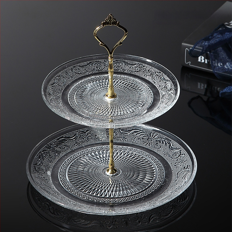 Trīs līmeņu stikla augļu plate, mūsdienīgs minimālisks skaists kristāla dizains, zīmols Unique, 2023. gada izlaišana