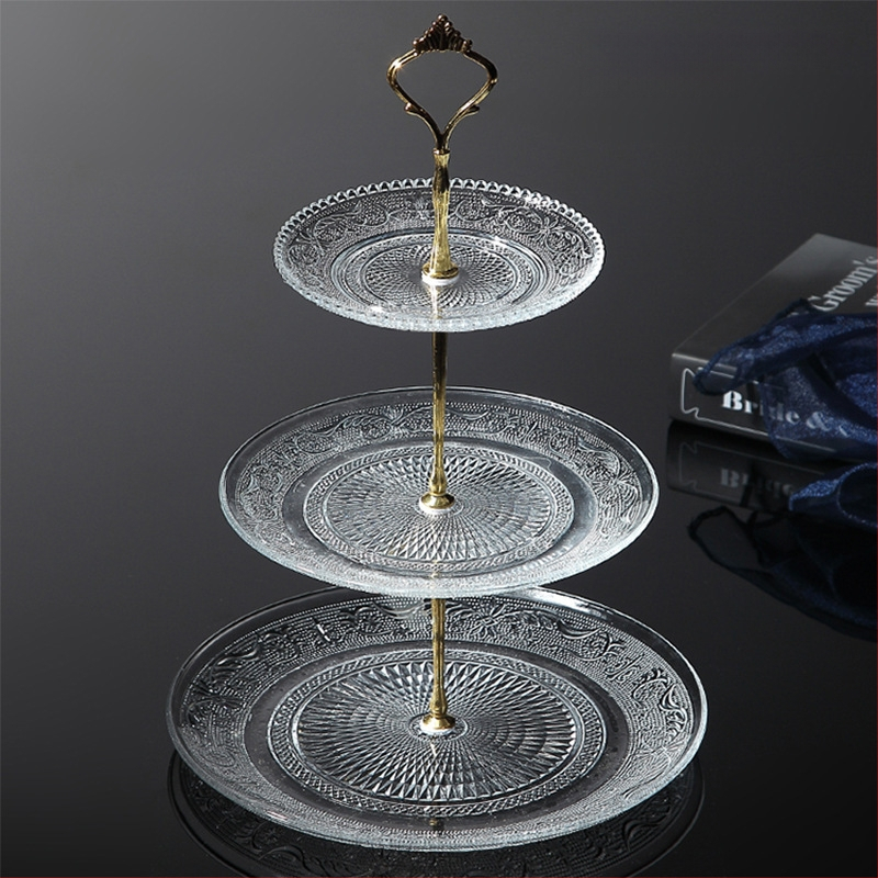 Trīs līmeņu stikla augļu plate, mūsdienīgs minimālisks skaists kristāla dizains, zīmols Unique, 2023. gada izlaišana