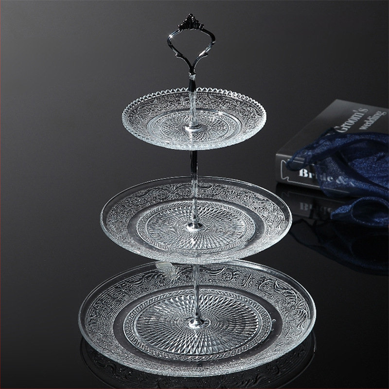 Trīs līmeņu stikla augļu plate, mūsdienīgs minimālisks skaists kristāla dizains, zīmols Unique, 2023. gada izlaišana