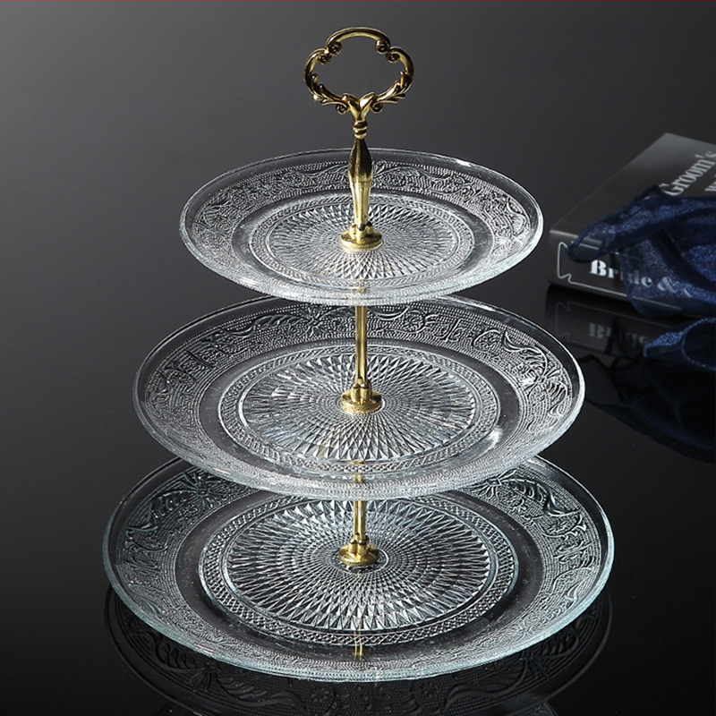 Trīs līmeņu stikla augļu plate, mūsdienīgs minimālisks skaists kristāla dizains, zīmols Unique, 2023. gada izlaišana
