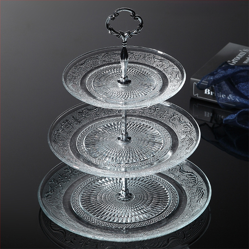 Trīs līmeņu stikla augļu plate, mūsdienīgs minimālisks skaists kristāla dizains, zīmols Unique, 2023. gada izlaišana