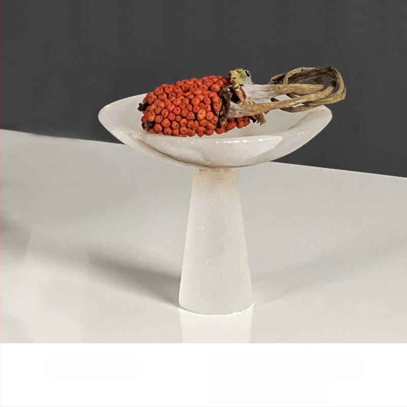Marmora dekoratīvais trauks, roku darbs, gaišā luksusa stilā, modernam uzglabājumam un augļu izkārtošanai