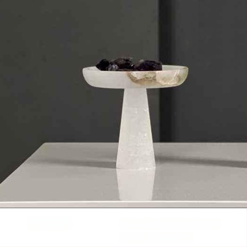 Marmora dekoratīvais trauks, roku darbs, gaišā luksusa stilā, modernam uzglabājumam un augļu izkārtošanai