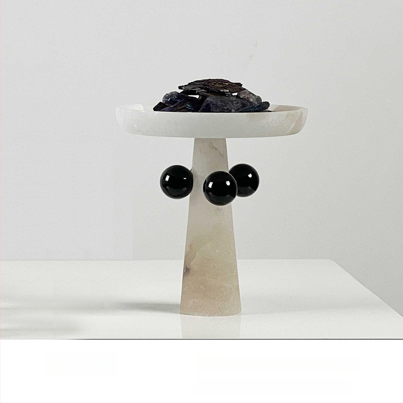 Marmora dekoratīvais trauks, roku darbs, gaišā luksusa stilā, modernam uzglabājumam un augļu izkārtošanai