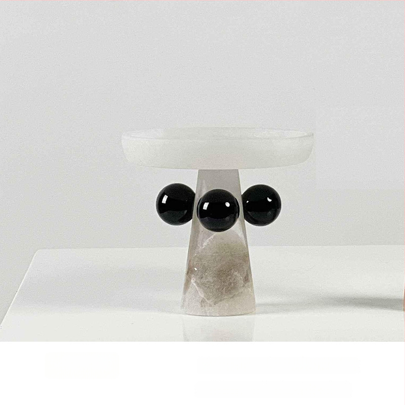 Marmora dekoratīvais trauks, roku darbs, gaišā luksusa stilā, modernam uzglabājumam un augļu izkārtošanai