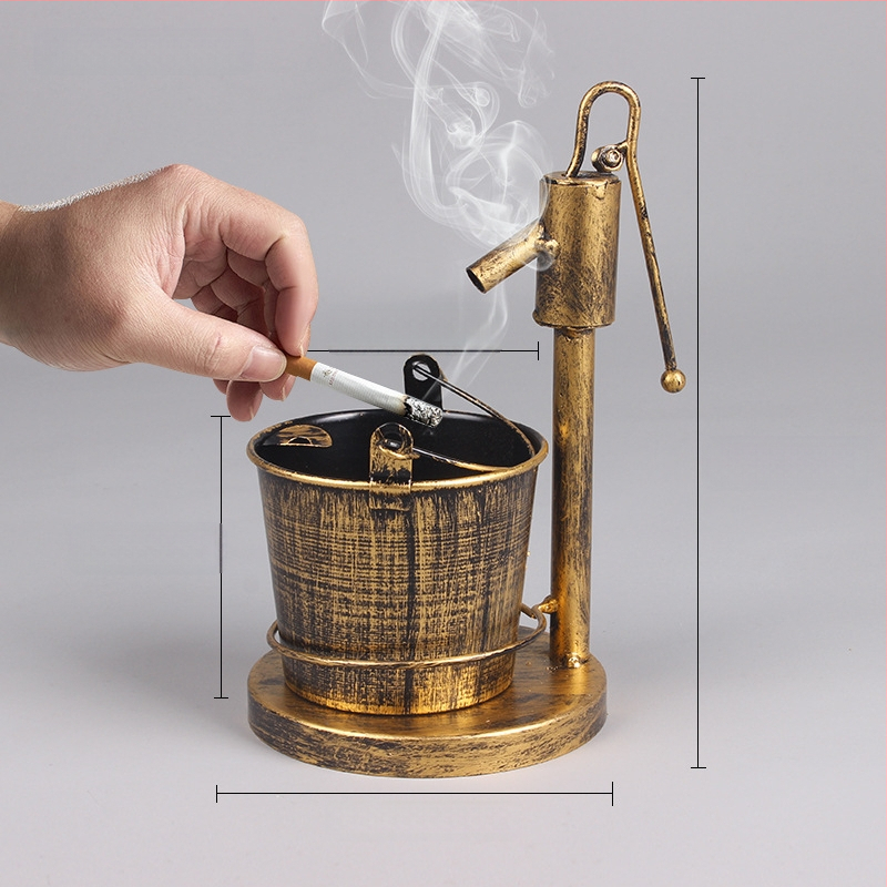 Vasból készült geometriás hamutartó retró csap dizájnnal – modern minimalist metal art bárhoz, irodába és fotózáshoz