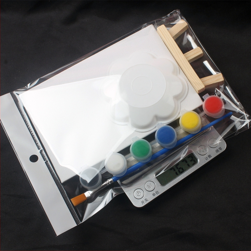 Bērnu DIY eļļas gleznošanas komplekts – mini kvadrātveida auduma panelis ar 3 mm biezumu, komplektā statīvs, otā un krāsas