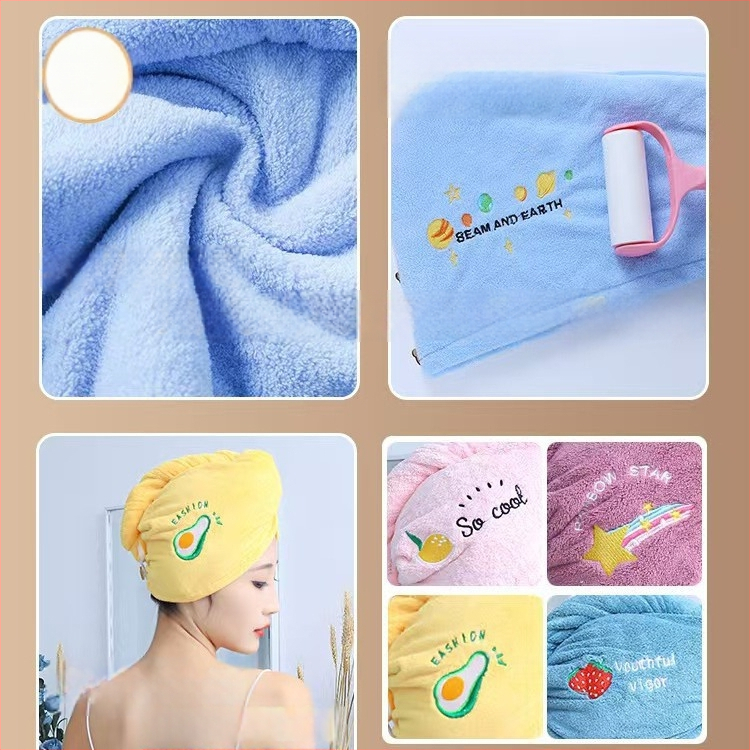 Korāla flīša izšūta dušas cepure matu žāvešanai sievietēm; svars 80–99 g; 21 diegs; šūta