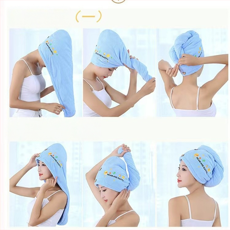 Korāla flīša izšūta dušas cepure matu žāvešanai sievietēm; svars 80–99 g; 21 diegs; šūta