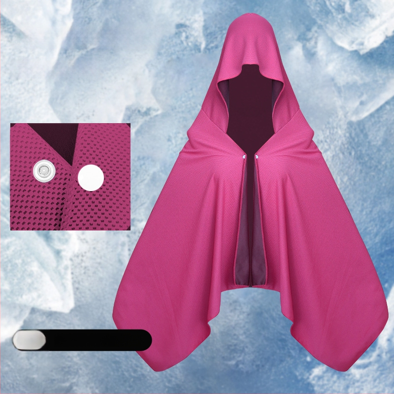 Kültéri sport törölköző kapucnival – hideg selyemből, gyors száradás, napvédelmi funkció, súly 170–200 g, sima szövés