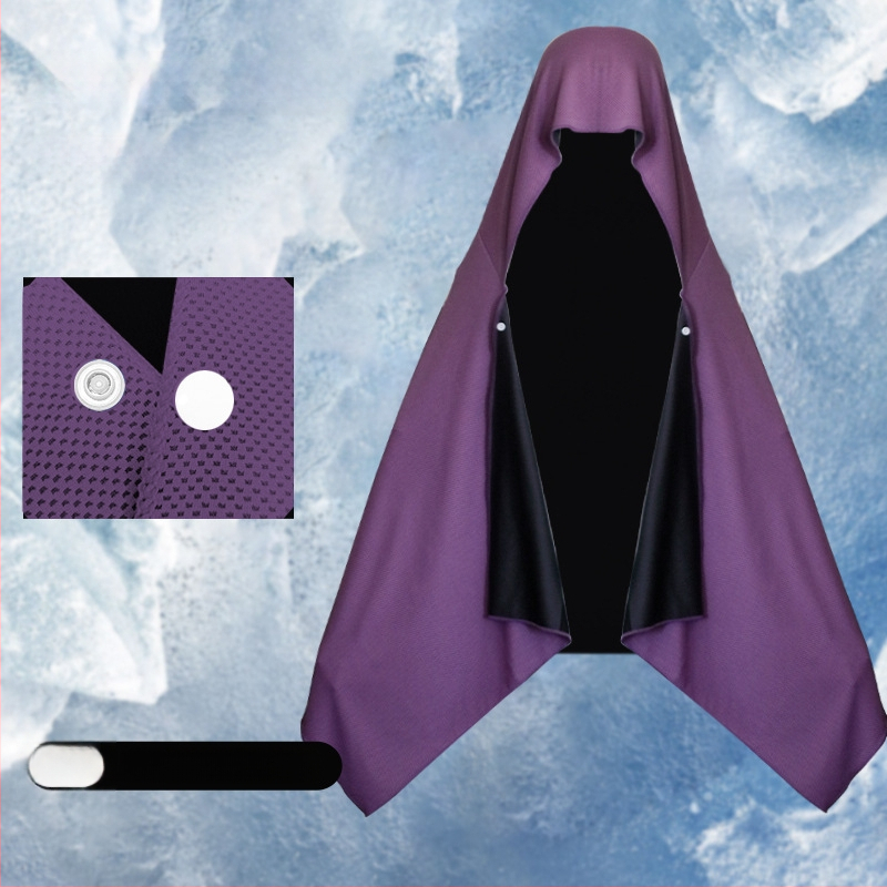 Kültéri sport törölköző kapucnival – hideg selyemből, gyors száradás, napvédelmi funkció, súly 170–200 g, sima szövés