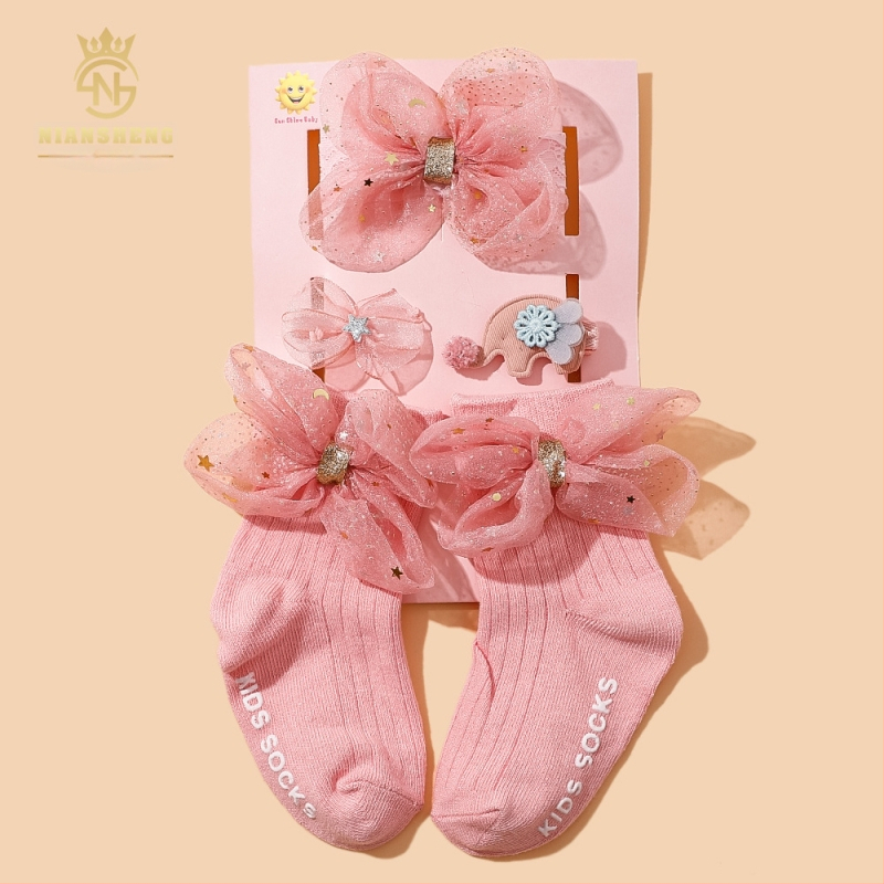 5 daļu komplekts bērnu matu lentes ar loku, roku darbs, zīdaiņiem 0–3 gadi, zeķes no 100% kokvilnas