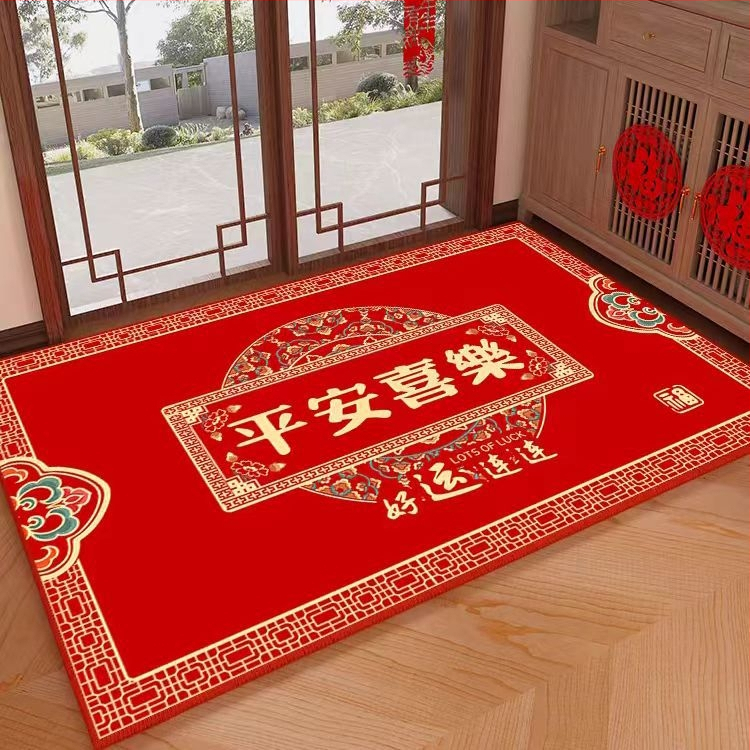 Ieejas paklājiņš ar bagātības motīvu, kristāla samts, kvadrātveida, drukāts, jauns ķīniešu stils