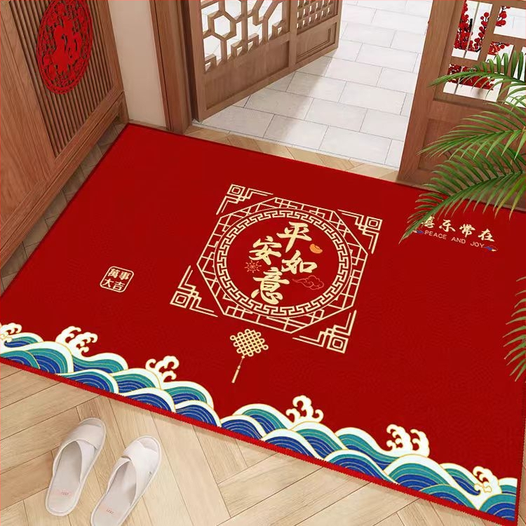 Ieejas paklājiņš ar bagātības motīvu, kristāla samts, kvadrātveida, drukāts, jauns ķīniešu stils