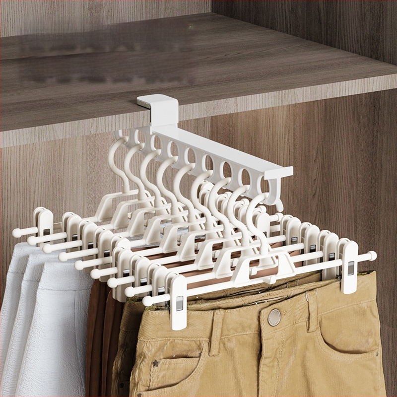 Kelnių laikiklis drabužių spintai su ištraukiamu mechanizmu, PP medžiaga, pakuotėje 50 vnt., nepriklausomas gamintojas, spausdintas logotipas