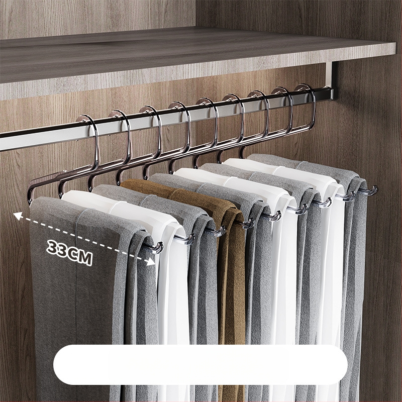 Kelnių laikiklis drabužių spintai su ištraukiamu mechanizmu, PP medžiaga, pakuotėje 50 vnt., nepriklausomas gamintojas, spausdintas logotipas