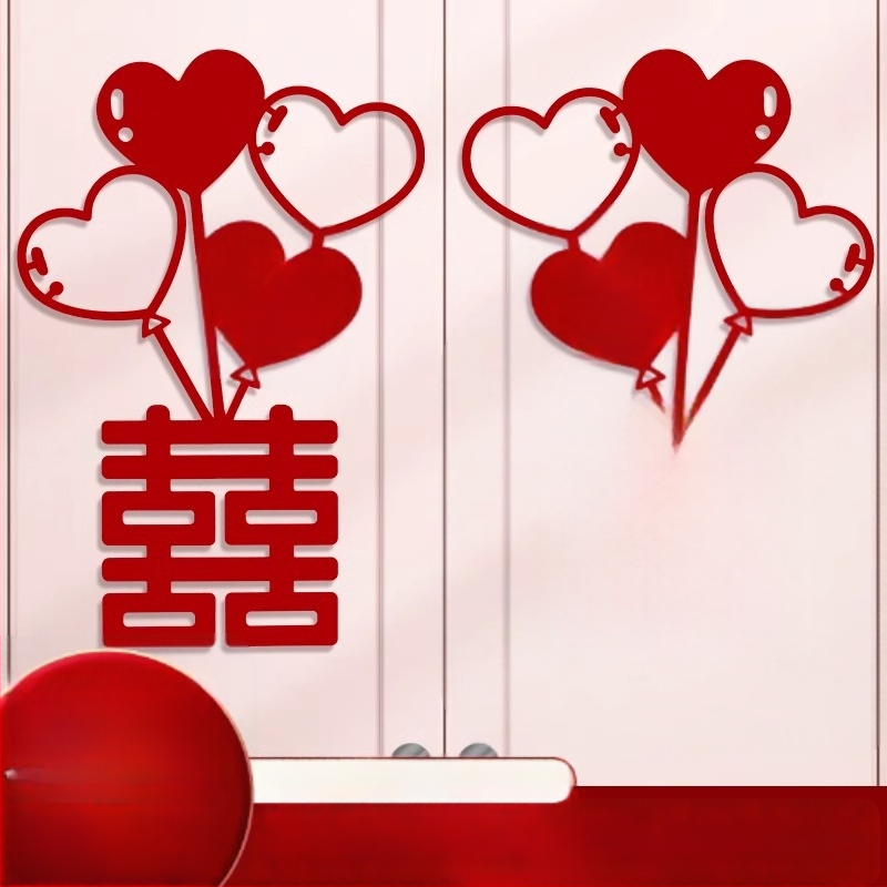 Vestuvių dekoracijų lipdukų rinkinys spintos, langų ir miegamojo durims – lango iškirpimas su žodžiu Laimė dekoracijai ant sienos