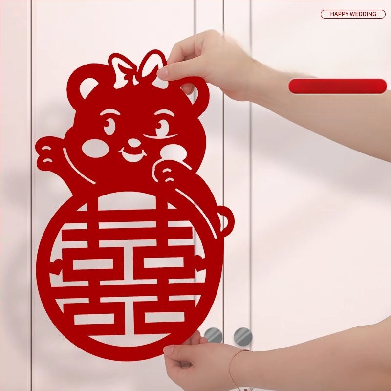 Vestuvių dekoracijų lipdukų rinkinys spintos, langų ir miegamojo durims – lango iškirpimas su žodžiu Laimė dekoracijai ant sienos