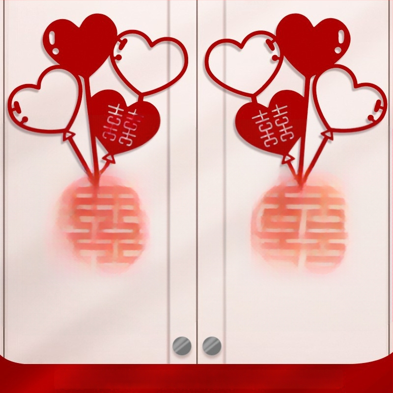 Vestuvių dekoracijų lipdukų rinkinys spintos, langų ir miegamojo durims – lango iškirpimas su žodžiu Laimė dekoracijai ant sienos